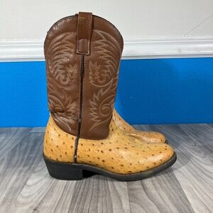 Texas Brand Men's Leather Pull On Cowboy Boots  Size 7 W Ostrich Exotic Excellen